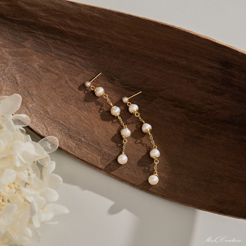 Round Natural Pearl Earrings, Gold Pearl Drop Earrings, Dainty Minimalist Pearl Earrings, Wedding Jewelry, Bridal Earrings, Bridesmaid Gift image 3