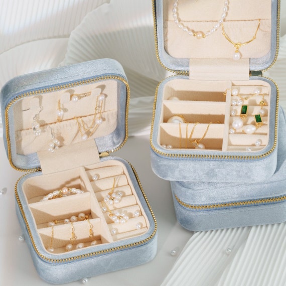 Portagioie Personalizzato Con Nome E Fiori | Velluto Con Cassetto | Grande Organizer Da Viaggio | Regalo Per Damigella, Mamma, Compleanno