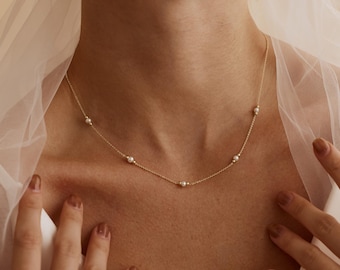 Minimalist Real Pearl Necklace, Pearl Beads Necklace, Necklace for Women, Bridesmaid Gift for Her, Wedding Jewelry, Mother's Day Gift