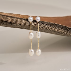 Baroque Pearl Earrings, Pearl Gold Earrings, Wedding Earrings, Bridal Three Pearl Earrings, Bridesmaid Earrings, Christmas Gift for her