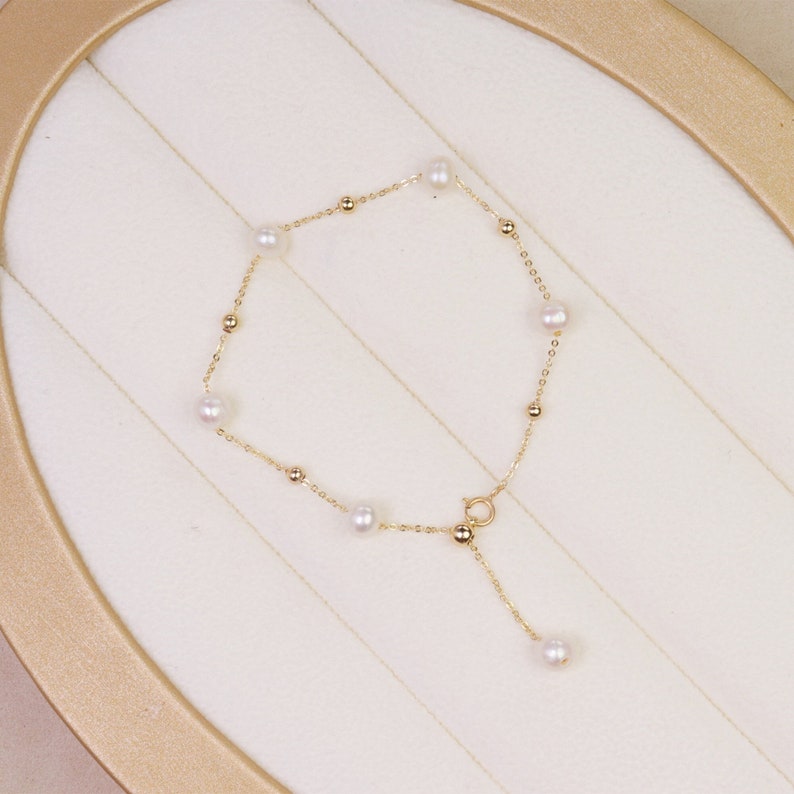 Real Natural Freshwater Pearl Bracelet, Dainty 14k Gold Bracelet, Pearl Beaded Bracelet, Simple Bracelet, Bridesmaid Gift, Mothers day Gift image 2