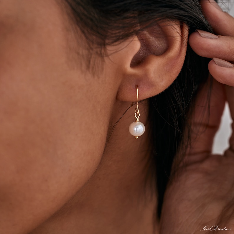 Minimalist Pearl Hook Earrings, Freshwater Pearl Earrings, Single Pearl Earrings, Bridesmaid Gift for Her, Mothers day Gift image 7