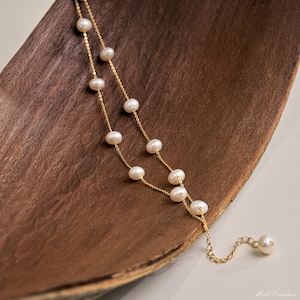 Bracelet de perles double chaîne, bracelet en or superposé, bracelet de perles d'eau douce naturelles, bracelet de mariage, cadeau de demoiselle d'honneur, cadeau de fête des mères image 4