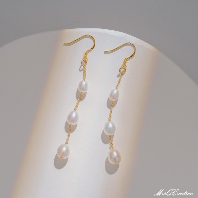 Süßwasser Perle Tropfen Ohrringe, Braut Perle Ohrringe, 18K Gold Baumeln Ohrringe, Hochzeit Ohrringe, Valentinstag Geschenk, Muttertagsgeschenk Bild 4