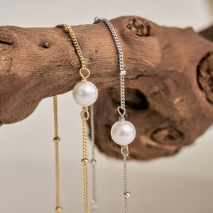 Bracelet de perles simple minimaliste, chaîne de perles de bracelet de perles d'eau douce naturelles, bracelet de perles en argent sterling, cadeau de demoiselle d'honneur pour elle image 8