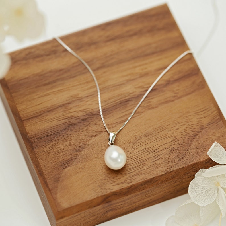 Sterling Silver Drop Pearl Necklace, Freshwater Pearl Necklace, Elegant Pearl Necklace, Wedding Jewelry, Bridesmaid Gift for Her, For Sister image 3