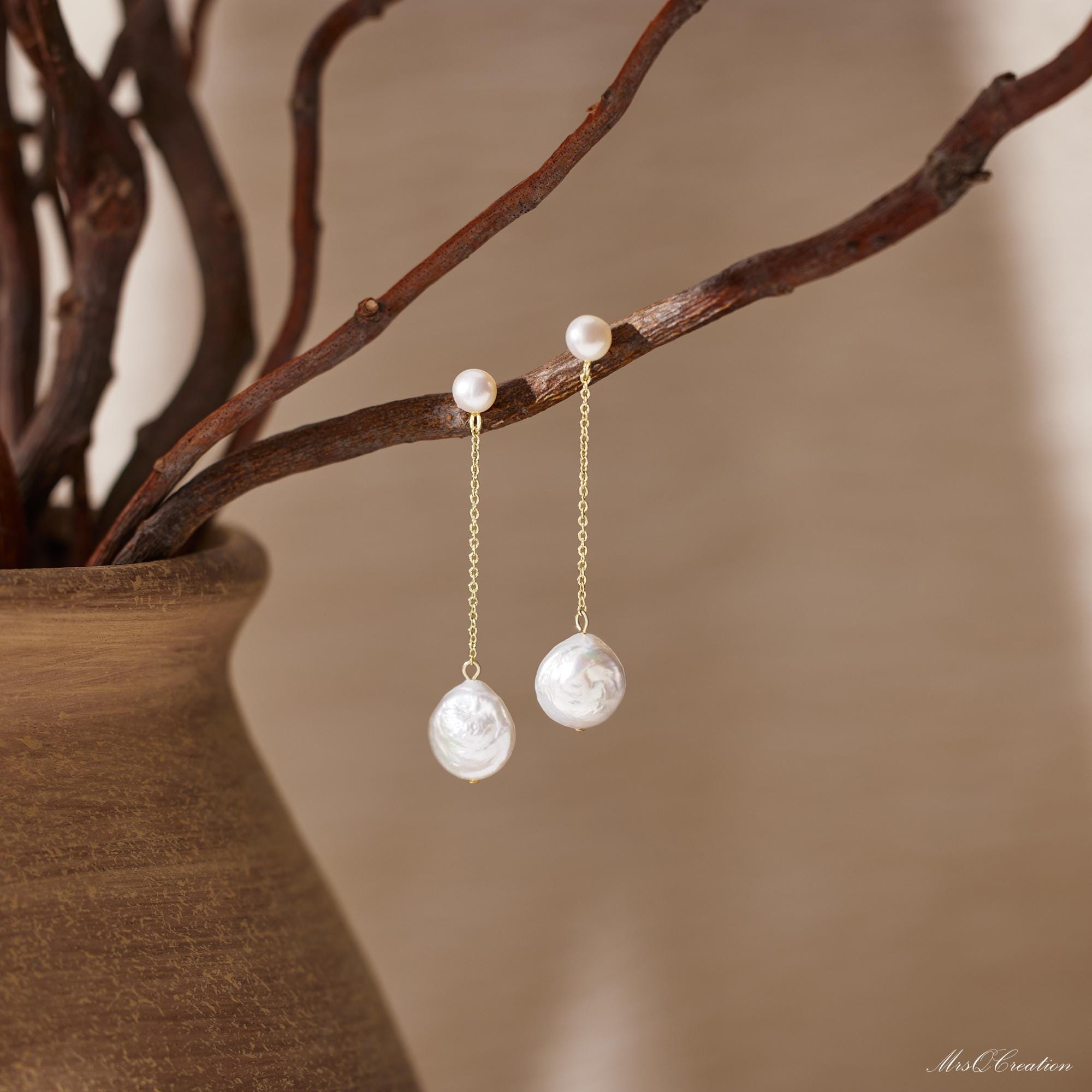 Natural Baroque Pearl Drop Earrings, Pearl Dangling Earrings, Gold Earrings, Wedding Earrings, Bridal, Bridesmaid Gift, Mother's Day Gift