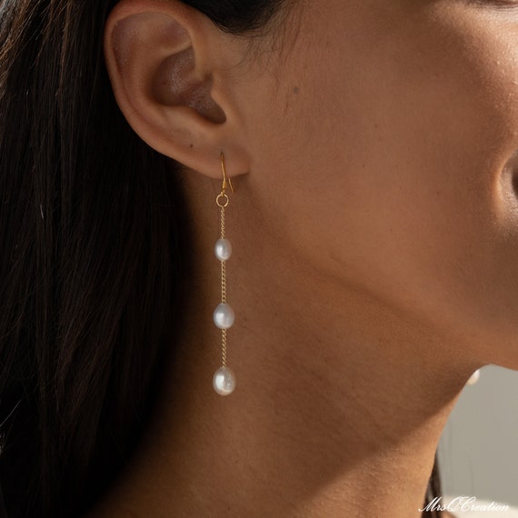 Radiant Freshwater Pearl Drop Earrings, Classic Yet Modern Styling,  Embellished Faux Pearls, Ideal Bridal Wear, Elegant Fashion Accessory -  Rovina Jewellery