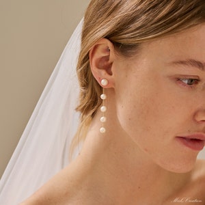 Pearl Drop Earrings, Gold Dangle Earrings, Freshwater Pearls, 5 Pearls Earrings, Long Pearls Earrings, Bridesmaid Gift for Her, Wedding Gift image 4