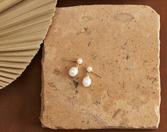 Freshwater Pearl Drop Earrings, Wedding Earrings, Women Daily Earrings, Mothers Earrings, Bridesmaid Jewelry, Gift for Her, Bridesmaid Gift