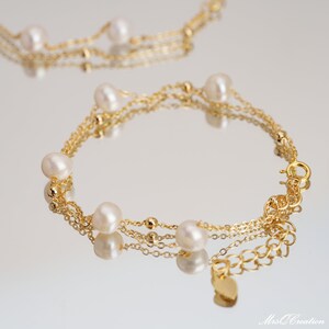 thumbnail image 2 of Hip Hop Cuban Link Bracelet Pearl Bracelets For Women Gold Bracelets For Women, 14K Dainty Gold Plated Stackable Bracelets For Women Trendy Gold Bracelet Stack Set Waterproof Chain Bracelets Paperclip Non Tarnish 2 of 14