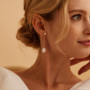 Silver Dangle Pearl Earrings Bridal Earrings Wedding Jewelry