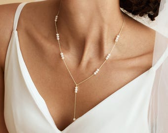 Handmade Pearl Y Necklace, Real Pearl Lariat Necklace, Wedding Necklace, Bridal Necklace, Bridesmaid Gift, Gift for Her, Gift for Mom