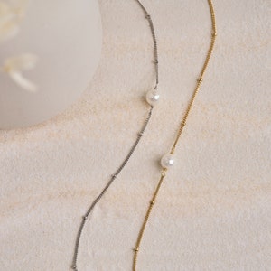 Bracelet de perles simple minimaliste, chaîne de perles de bracelet de perles d'eau douce naturelles, bracelet de perles en argent sterling, cadeau de demoiselle d'honneur pour elle image 6
