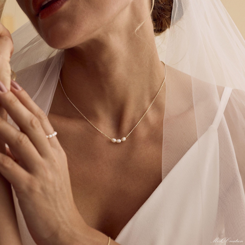 Real Pearls Necklace, 3 Freshwater Pearls Necklace, Dainty Pearl Jewelry, Bridal Jewelry, Wedding Necklace, Bridesmaid Gift, Gift for Her