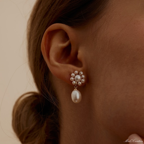Boucles D'oreilles Fleurs Nacre Et Perles Cultivées - Argent 925 - Fermoir Papillon