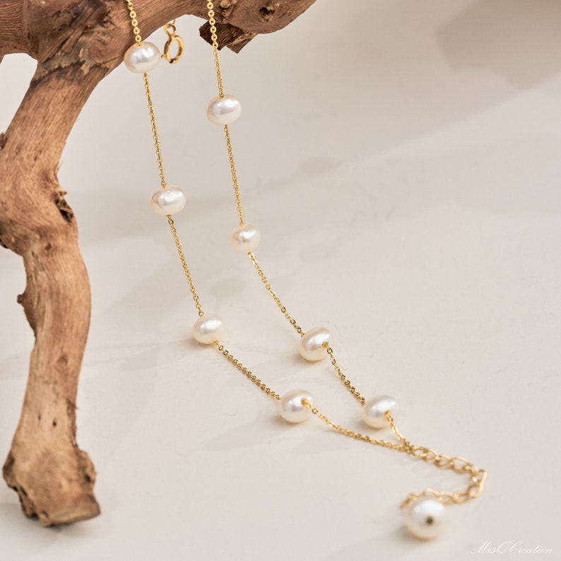 Doppelkette Perlenarmband, Layer Gold Armband, Armband mit natürlichen Süßwasserperlen, Hochzeitsarmband, Brautjungferngeschenk, Muttertagsgeschenk Bild 6