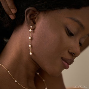 Round Natural Pearl Earrings, Gold Pearl Drop Earrings, Dainty Minimalist Pearl Earrings, Wedding Jewelry, Bridal Earrings, Bridesmaid Gift image 7