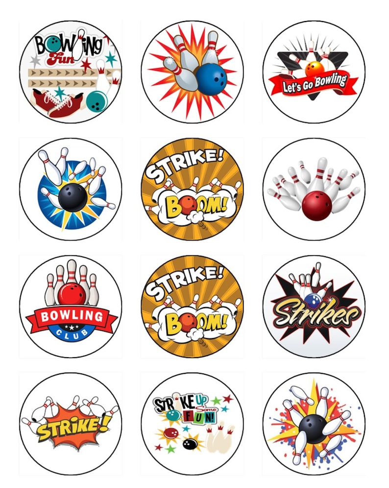 Ten Pin Bowling Cupcake Toppers Edible Wafer Birthday Cake Sports ...