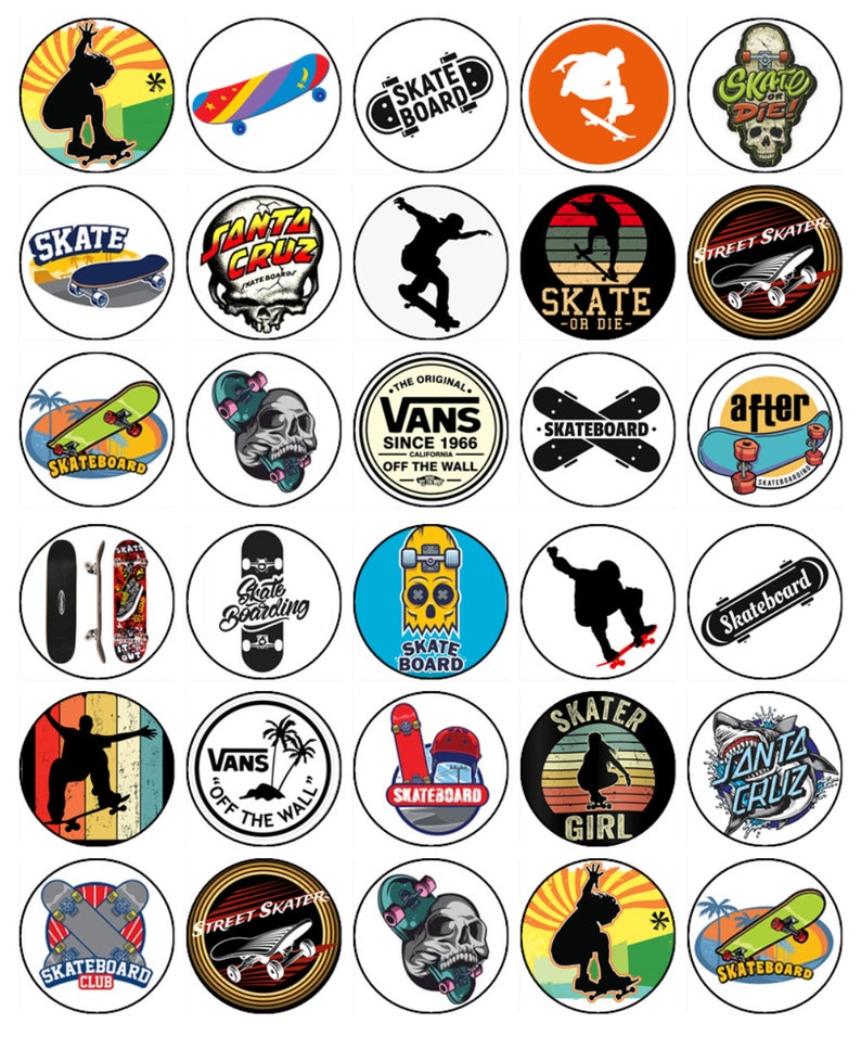 Skateboard Cupcake Toppers Edible Wafer Birthday Cake Skate Boarding ...