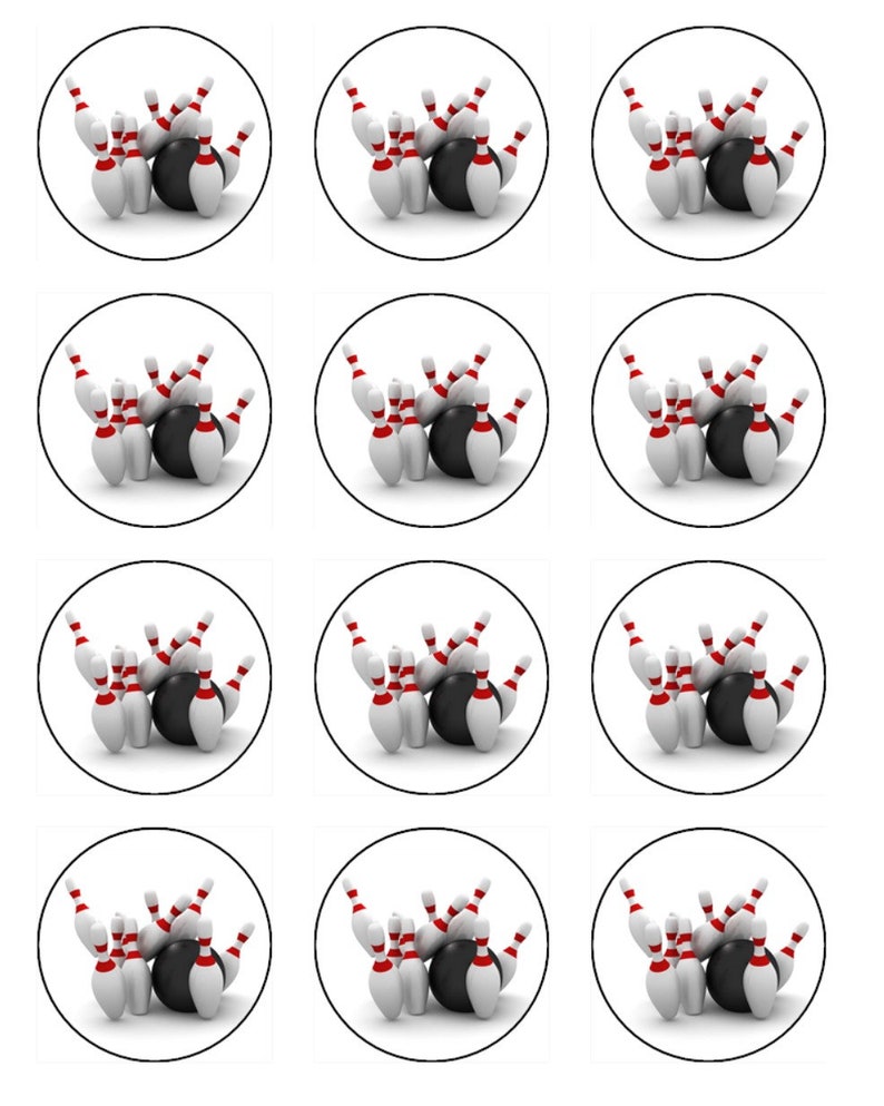 Ten Pin Bowling Cupcake Toppers Edible Wafer Birthday Cake Sports ...