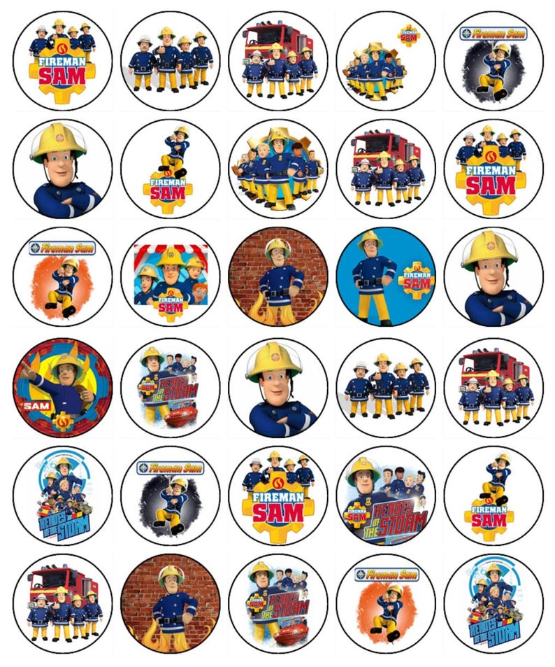 Bestel Eetbare Taartprint Brandweerman Sam 1 - 18 cm rond 8 cupcake rondjes voor slechts € 5,95
