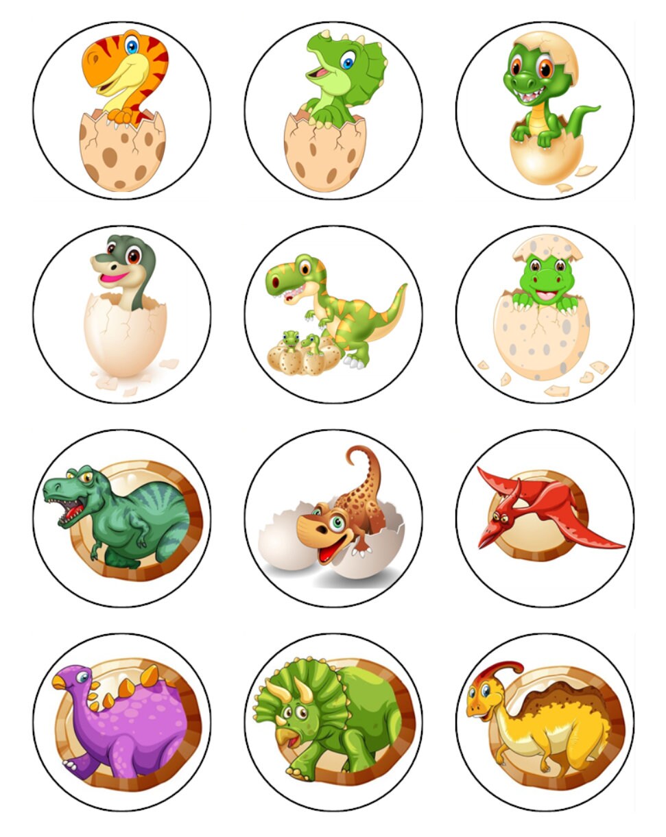 Dinosaur Cupcake Toppers Edible Wafer Birthday Cake Decorations 2 Sizes ...