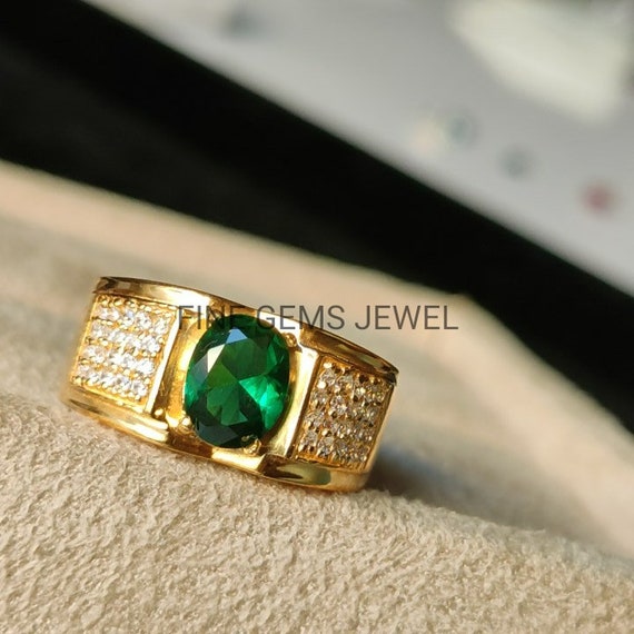 Sterling Silver Mens Zircon Ring with Oval Green Gemstone » Anitolia