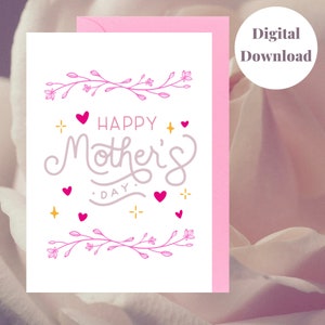 Cartão de dia das mães para impressão, cartão de aniversário para mãe, download digital