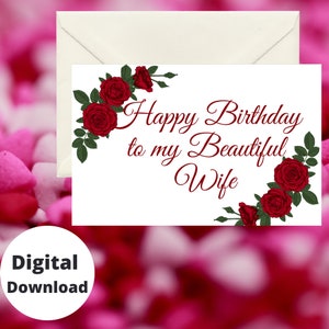 Cartão de feliz aniversário para minha linda esposa/Download instantâneo PDF/Cartão de aniversário/Cartão de felicitações
