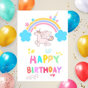 Carte d'anniversaire Licorne arc-en-ciel Carte d'anniversaire Licorne modifiable Téléchargement instantané Carte d'anniversaire fille Carte de voeux Licorne Joyeux anniversaire