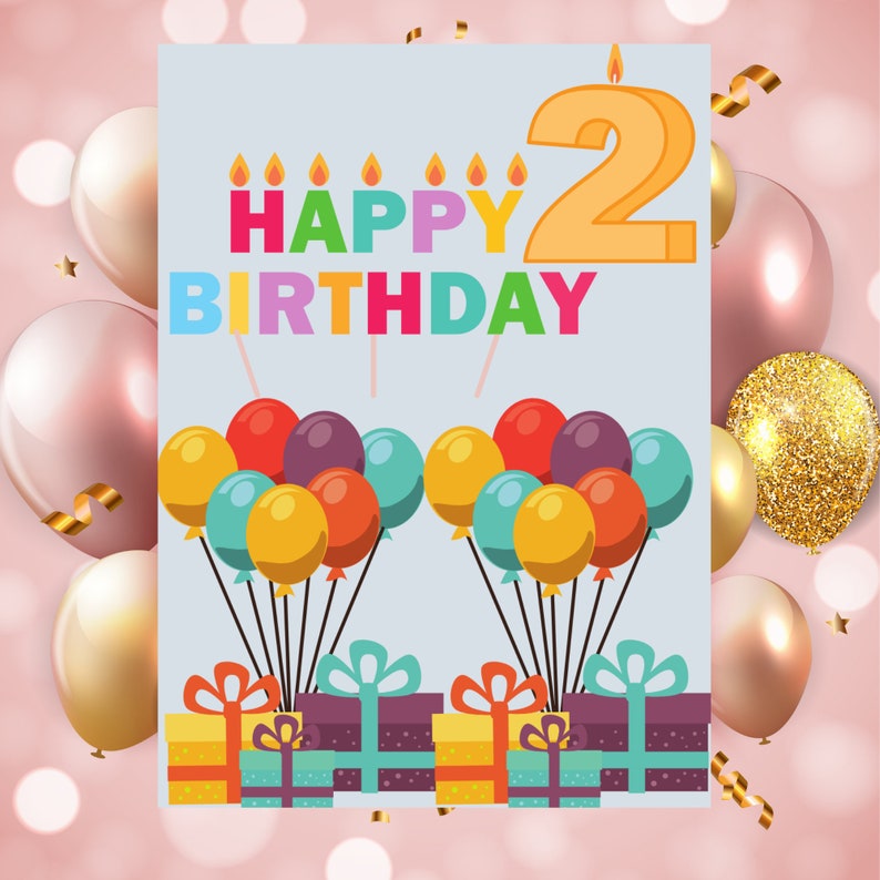 Happy 2nd Birthday Card, Printable 2nd Birthday Card, Happy Second ...