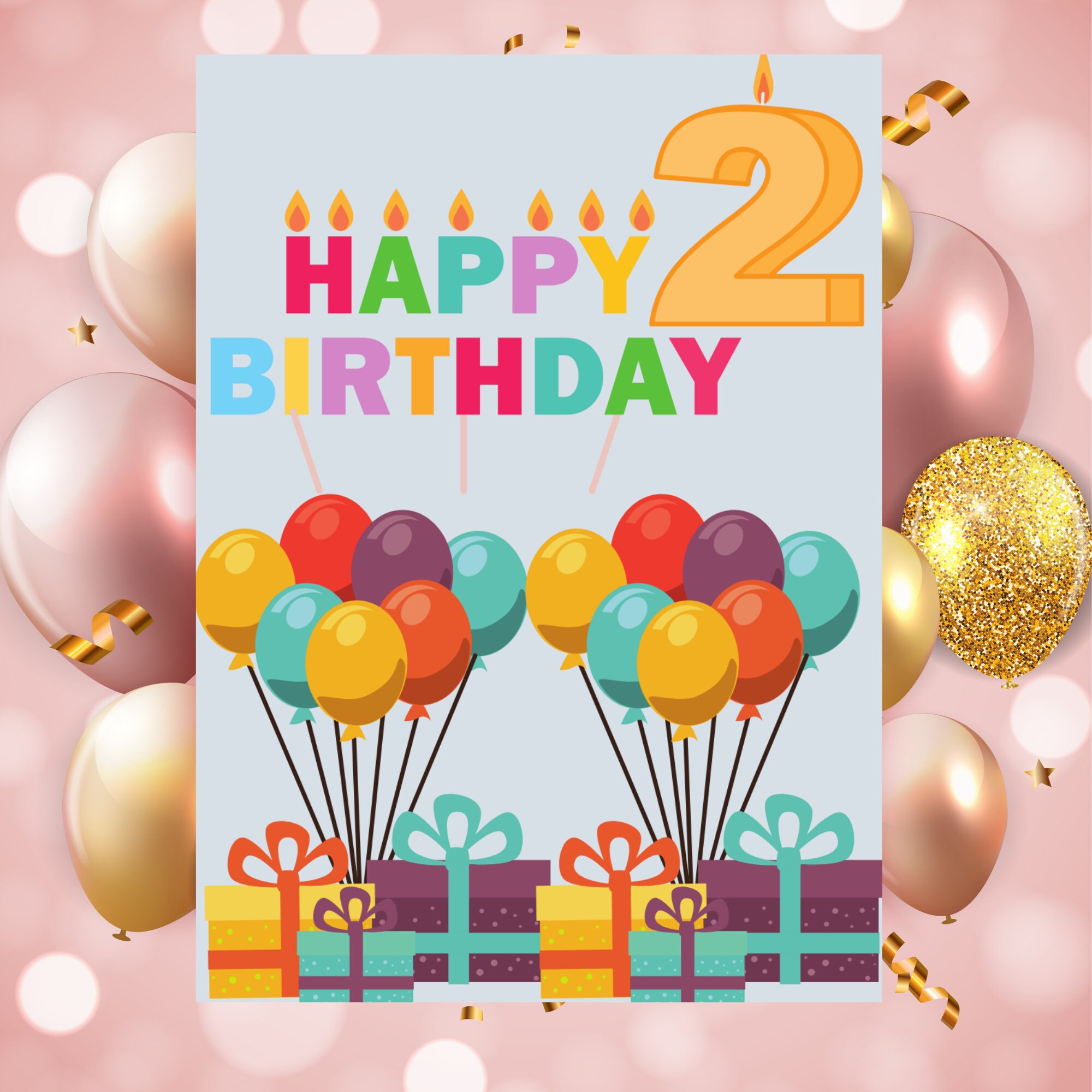 Happy 2nd Birthday Card, Printable 2nd Birthday Card, Happy Second ...