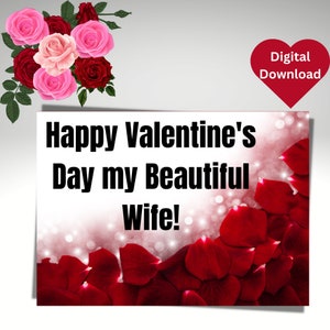 Feliz Dia dos Namorados, minha linda esposa, cartão para impressão / download instantâneo de PDF / modelo de cartão