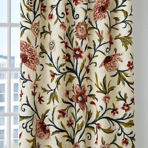 Vintage Floral Crewel Fabric: Cotton Duck Upholstery, 54&quot; Wide