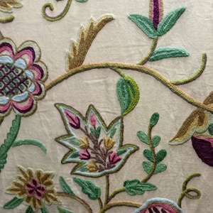 1 Yard of vintage handmade crewel embroidery fabric-made to measure curtain fabric-crewel upholstery fabric