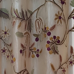 Handmade Kashmir Crewel Curtains: Floral Embroidery, Silk Organza Fabric