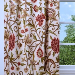 Floral Crewel Embroidered Fabric By The Yard - Kashmir Upholstery - Made To Measure Curtain Fabric