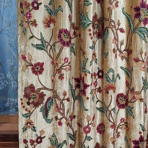 Kaufen Sie ein und bekommen Sie ein frei-Schöner Goldener Kashmir Samt Opulenz handgefertigter Crewelstickereivorhang mit Futter-Luxusvorhängen für Wohnzimmer