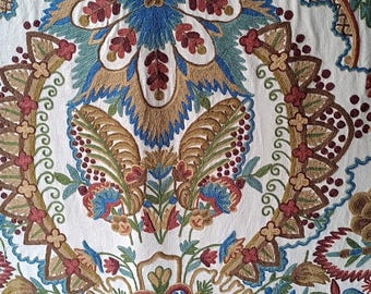 Kashmir Crewel Floral Linen Fabric – Multi-Floral Botanical Upholstery by Yard