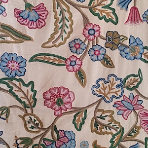 Floral Crewel Embroidered Cotton Curtain Panel: Handmade Kashmir Design