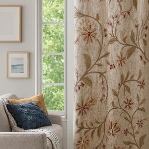 Golden Flora Whispering Petals Kashmir Crewel Embroidery Curtain With Lining - Luxe Velvet Fabric