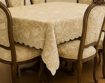 Mantel vintage bordado Crewel – Funda para mesa de comedor de algodón y lino con estampado floral color marfil – Regalo para el Día del Padre