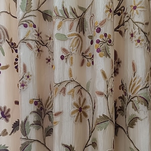 Buy Two Get Two - Vintage Silk Organza Crewel Embroidered Curtain: Tree of Life Design
