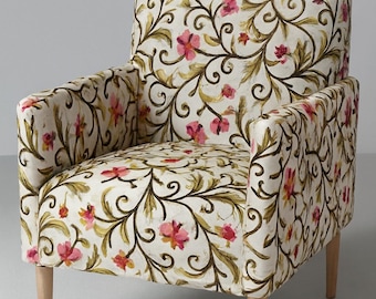 Vintage Crewel Embroidered Cotton Duck Fabric – Floral Vine Upholstery by Yard-Father's Day Gift