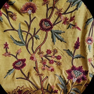 Vintage Kashmir Crewel Embroidery Fabric: Silk Dupion Tree of Life