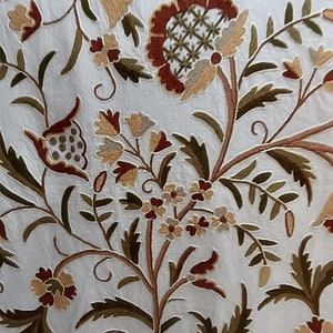 Handmade Crewel Embroidery Linen Fabric: Tree of Life Upholstery