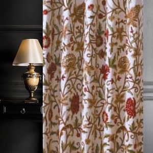 Buy One Get One-Luxury Vintage Cotton Duck Floral Crewel Embroidery Curtain with Lining-Curtains For Living Room