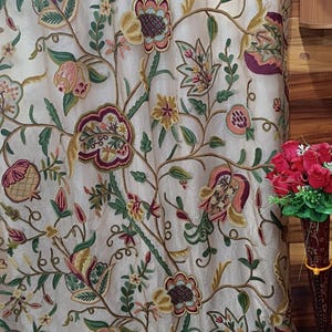 Kashmir Crewel Embroidered Silk Organza Curtain with Lining - Tree of Life Design
