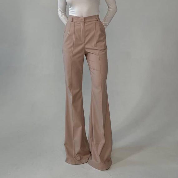 Beige Schlaghose für Damen – High Waist Wide Leg Hose – Elegante
